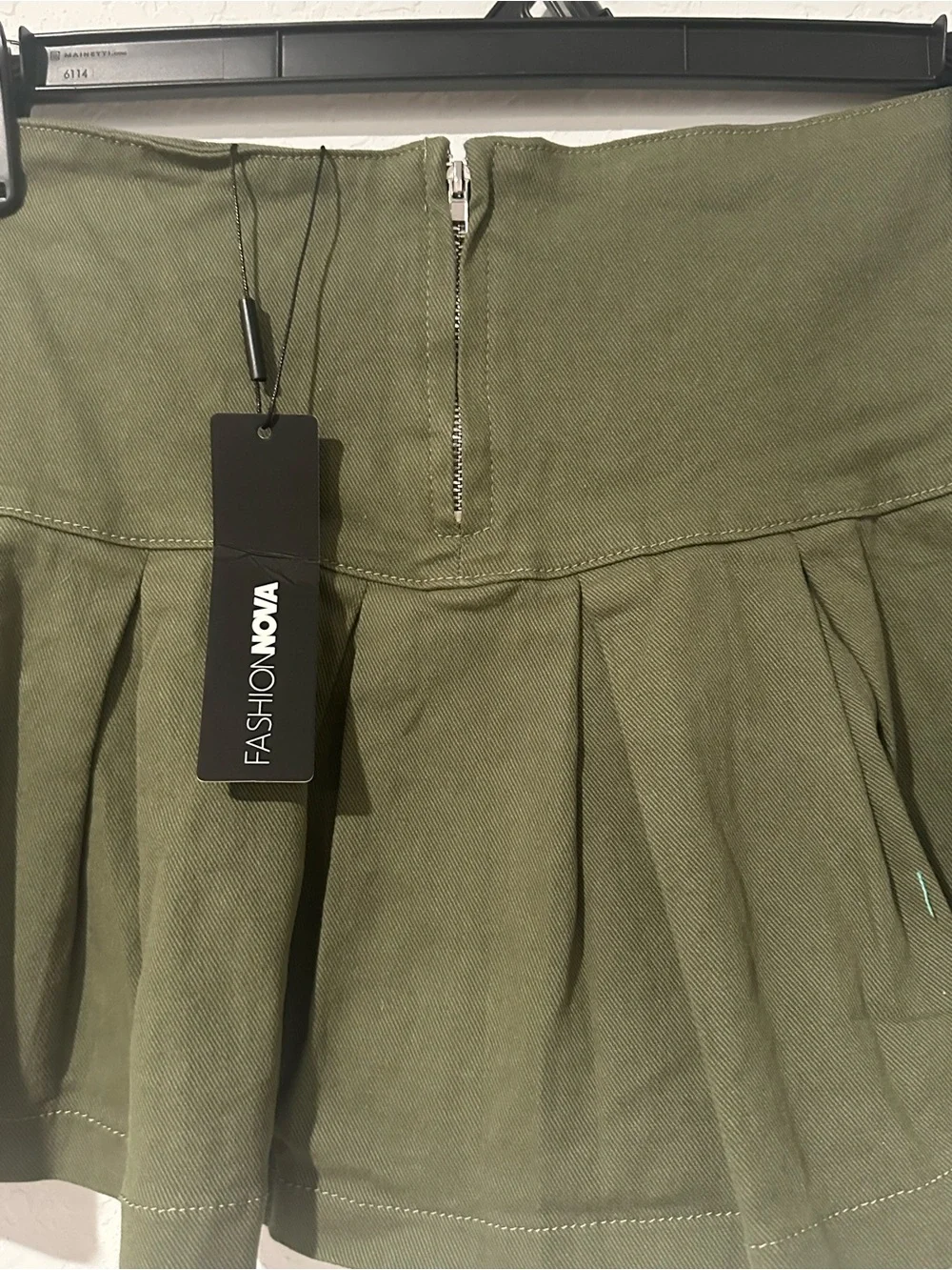 Fashion Nova Olive Pleated Mini Skirt with Zip Accents